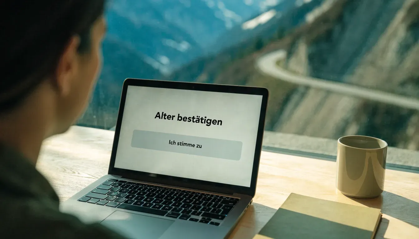 Ein Bergpass in den Schweizer Alpen mit leerer Strasse und Schneeresten am Rand im ersten Frühlicht.