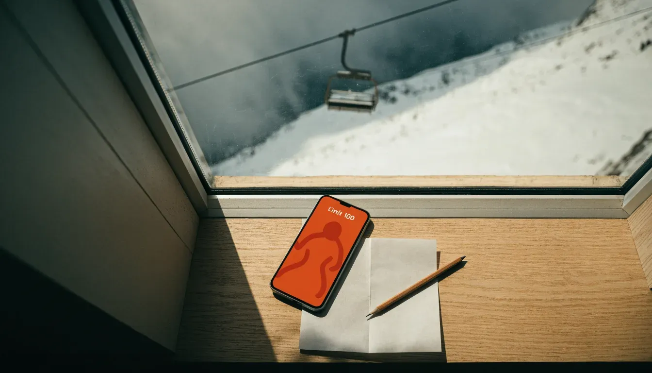 Ein Sessel eines Skilifts schwebt über einer verschneiten Hangkante, dahinter ziehen graue Wolken auf